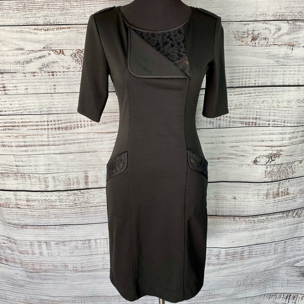 BCBGMAXAZRIA Hansel Lace Insert Black Dress Small